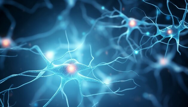Neurons and nervous system. Nerve cells background with copy space, ai art illustrtions