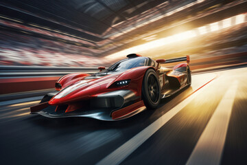 A high-speed race car zooming around the track, symbolizing the excitement and precision of...