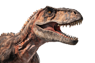 Tyrannosaurus Rex Majesty: Striking Side-View of a T-Rex Head with Open Mouth, Isolated on Transparent Background