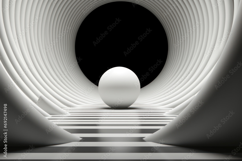 Poster a minimalist black and white design, featuring geometric patterns and open space for customizable te
