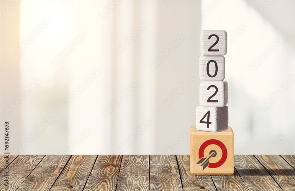 Poster 2024 New year Numbers on wooden cube