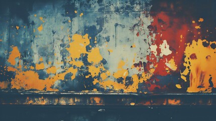 Vivid Abstraction: A Melange of Blue, Yellow, and Red Hues in Textured Urban Canvas