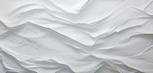 Explore the intriguing close-up of a background made of crumpled white paper, offering an abstract yet captivating space with ample copy space. The texture invites you to contemplate its unique form. - obrazy, fototapety, plakaty
