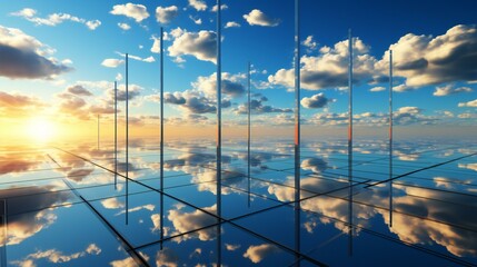 Sunset Reflections in a Glass Corridor Above the Clouds in a Serene Sky