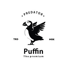Fototapeta na wymiar vintage retro hipster puffin logo vector outline silhouette art icon