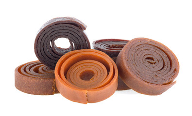 Isolated sweet pureed fruit pastila on a white background