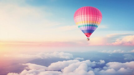 Fototapeta premium Flying balloon in fairy-tale clouds, magical balloon journey