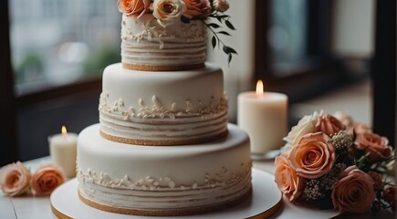 Obraz na płótnie Canvas luxury wedding cake, wedding designed cake, wedding cake on the table, wedding table setting, wedding table decoration