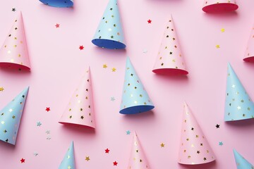 Obraz na płótnie Canvas Colorful birthday caps on pink background