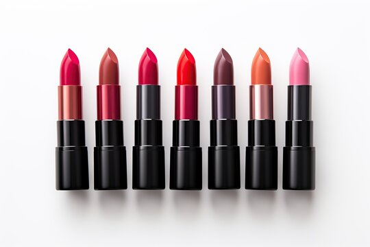 Colorful lipstick on white background