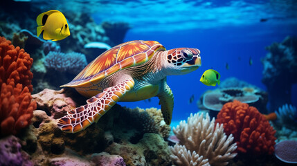 Fototapeta na wymiar turtle swimming in aquarium