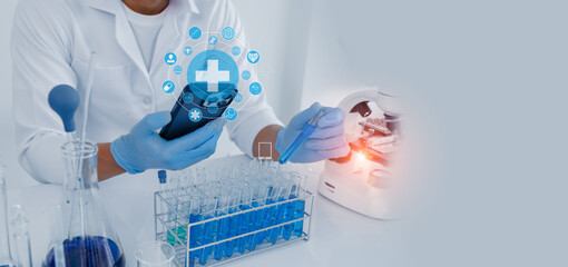 Medical science working in laboratory, Healthcare and medical technology and futuristic concept.