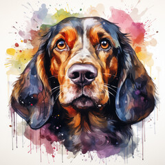 watercolor Basset Hound clipart, Generative Ai