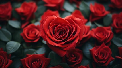 Valentine day background with  red roses and hearts