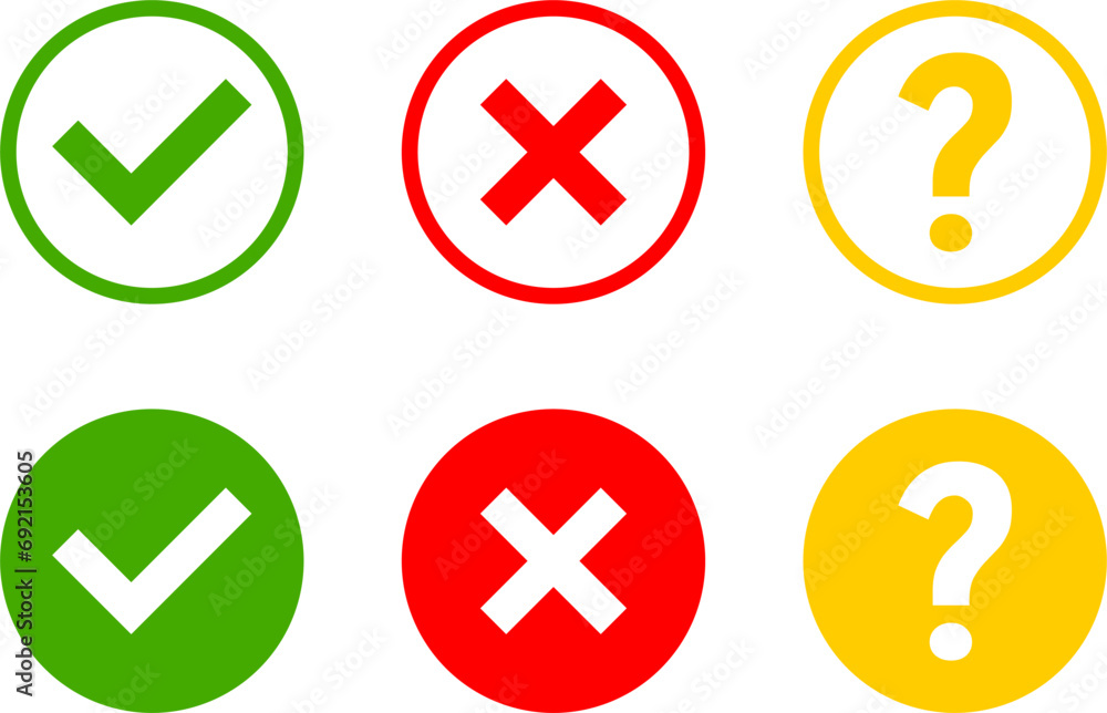 Poster green red and yellow yes or ok no or declined problem or warning flat icon set with check mark x cro