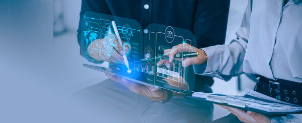 concept of communication technology and financial advisory services, Business teamwork and working...