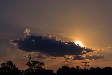 Sunset sky and cloud background. Sunset sky with clouds and sun.