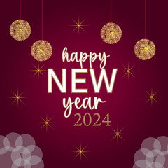 Happy New Year 2024 greeting concept hand drawn illustration creative design, card vector 