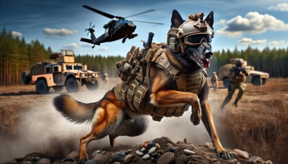 Military Dog in Tactical Gear