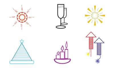 new year line icon set, party  outline icon vector illustration.