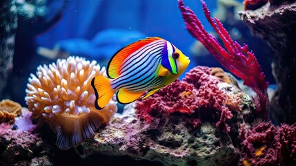 Fototapeta na wymiar Underwater spectacle, marine biodiversity, tropical fish, vibrant coral, aquatic beauty, marine life diversity. Generated by AI.