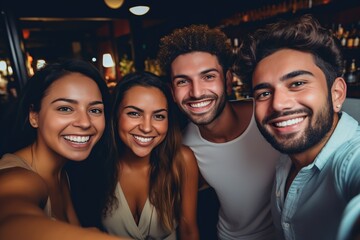 Group of multiracial friends taking selfie picture