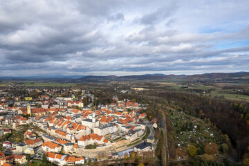 Obraz premium Southern Poland landscape, mountains, autumn, day, sun, sky, clouds, Klodzka Basin, dramatic and majestic scenery
