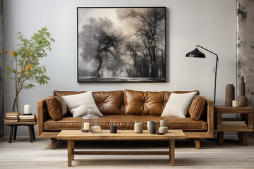 Minimalist style home interior design of modern living room. AI generate