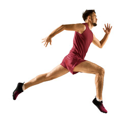 An athletic young man in red is running