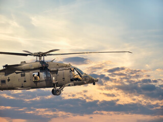 United States military helicopter air force. Rescue mission exercise.
