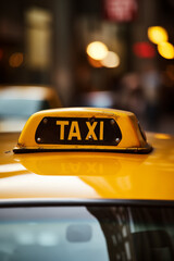 yellow cab sign of taxi in city