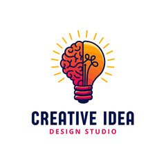 Creative idea Brain in lightbulb vector illustration.
