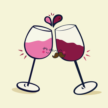 Vector Illustration of Cheers valentines day Wine