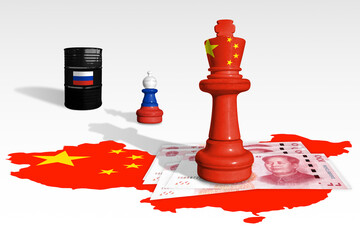 Chess made from China and Russia flags. China and Russia relations. Russian urals crude oil. Cheap Russian urals oil. Sanctions and embargo for Russia
