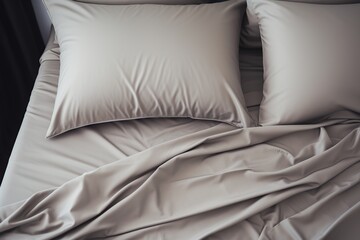 Grey pillows with blanket and duvet cover on the bed