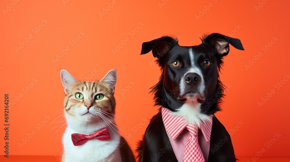 Poster a dog and a cat are sitting next to each other. generative ai.