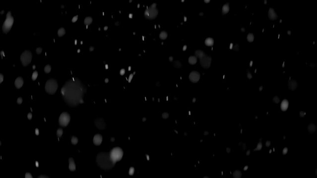 It is snowing in different directions in black background snow video overlay