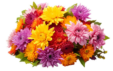 Bunch of Graceful Assorted of Gerbera Daisies Dahlias Flowers Isolated on Transparent Background PNG.