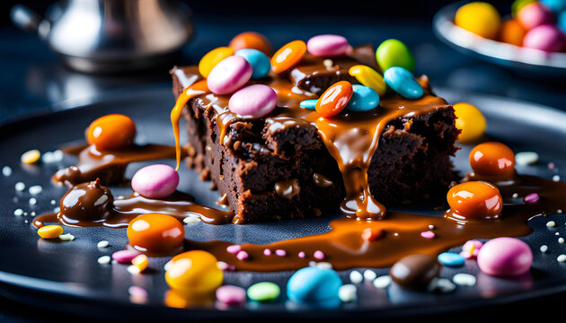 Brownie mit Karamell und Smarties