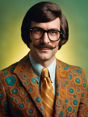 Portrait of a nerd man from 1970s - Generative AI