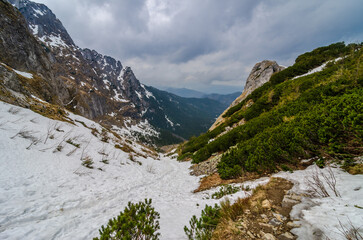 Panorama from the mountain pass (Malolackie Siodlo) on the valley of a small meadow (Dolina Malej...