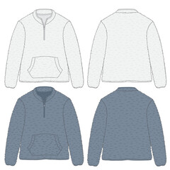 Fleece plush 1/4 zip-down Jacket flat fashion sketch set mockup