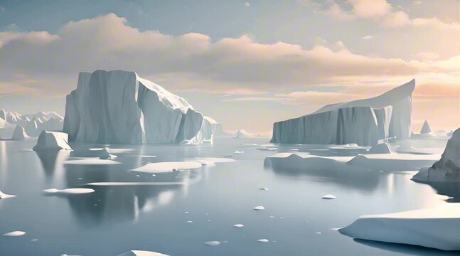 Snowy icebergs in the Arctic ocean