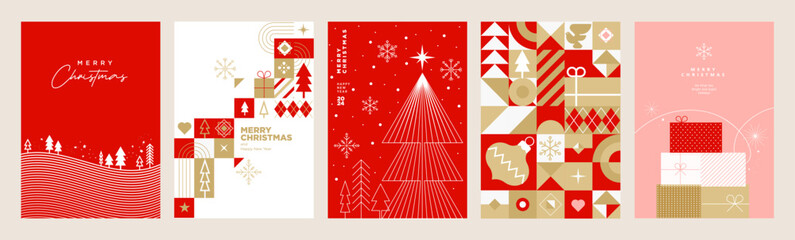 Set of Christmas and New Year greeting cards. Vector illustration concepts for graphic and web design, social media banner, marketing material. - obrazy, fototapety, plakaty