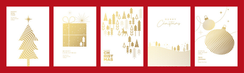 Merry Christmas and Happy New Year. Set of vector illustrations for background, greeting card, party invitation card, website banner, social media banner, marketing material. - obrazy, fototapety, plakaty
