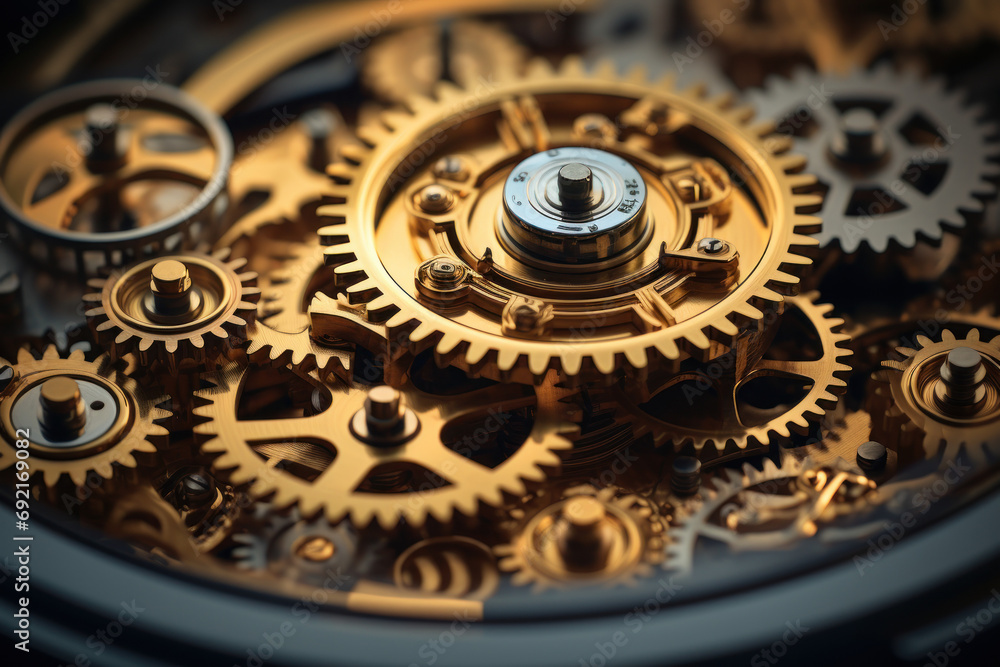 Poster a swirling vortex of gears and cogs, illustrating the intricate machinery behind the birth and devel