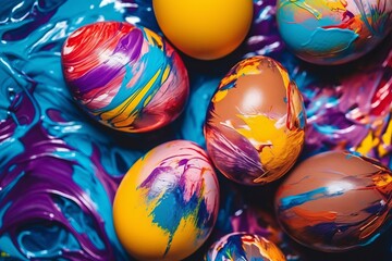 Fototapeta na wymiar Multi-colored chicken eggs on a bright background, Easter celebration concept