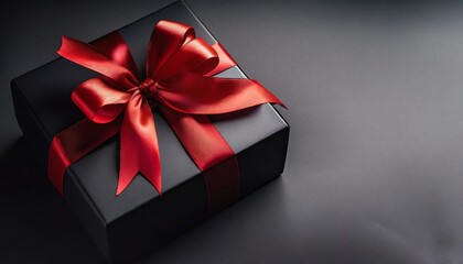 Pacco regalo nero con fiocco rosso - obrazy, fototapety, plakaty