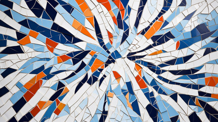 Panel mosaic in the style of the artist Nadir Afonso, with predominantly blue, orange, and white colors.