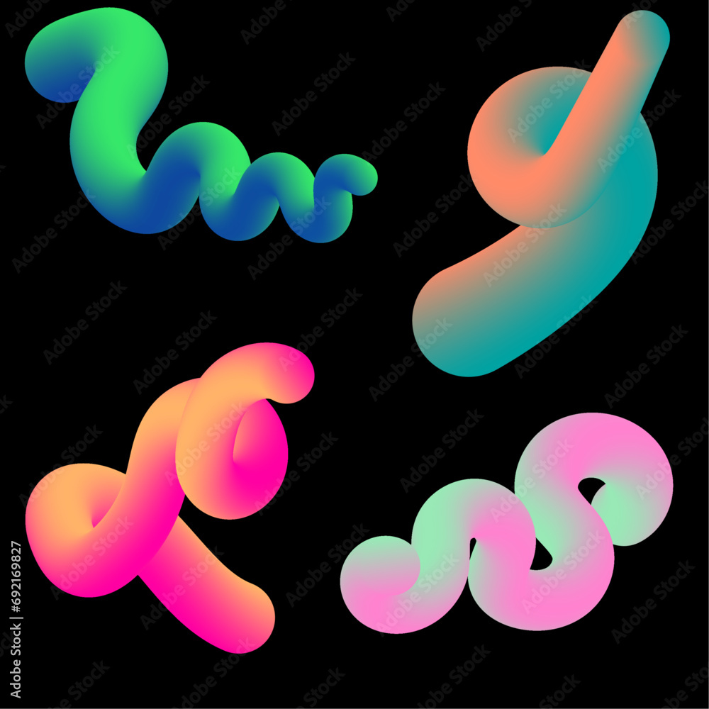 Poster modern design with bright waves flow in motion dynamic multicolored 3d fluid set vector. abstract fl